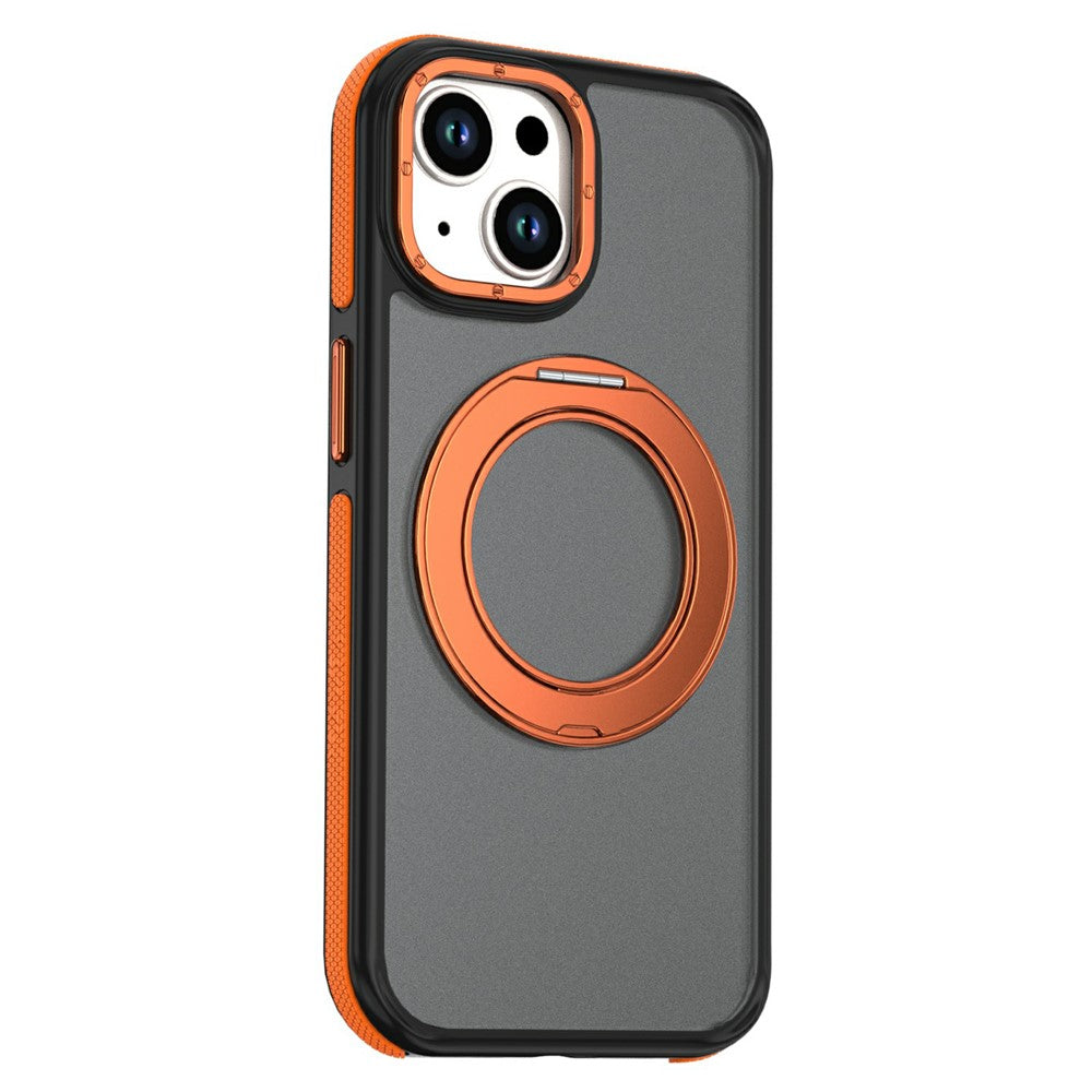 For iPhone 13  /  14 Magnetic Case Double Color Rotating Ring Kickstand PC + TPU Phone Cover