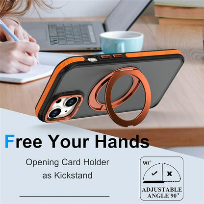 For iPhone 13  /  14 Magnetic Case Double Color Rotating Ring Kickstand PC + TPU Phone Cover