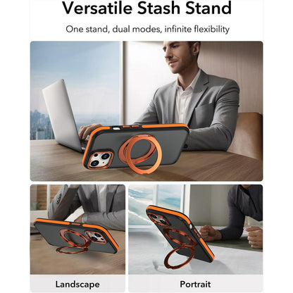 For iPhone 13  /  14 Magnetic Case Double Color Rotating Ring Kickstand PC + TPU Phone Cover