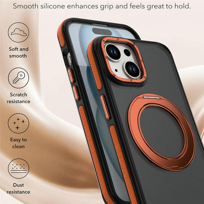 For iPhone 13  /  14 Magnetic Case Double Color Rotating Ring Kickstand PC + TPU Phone Cover