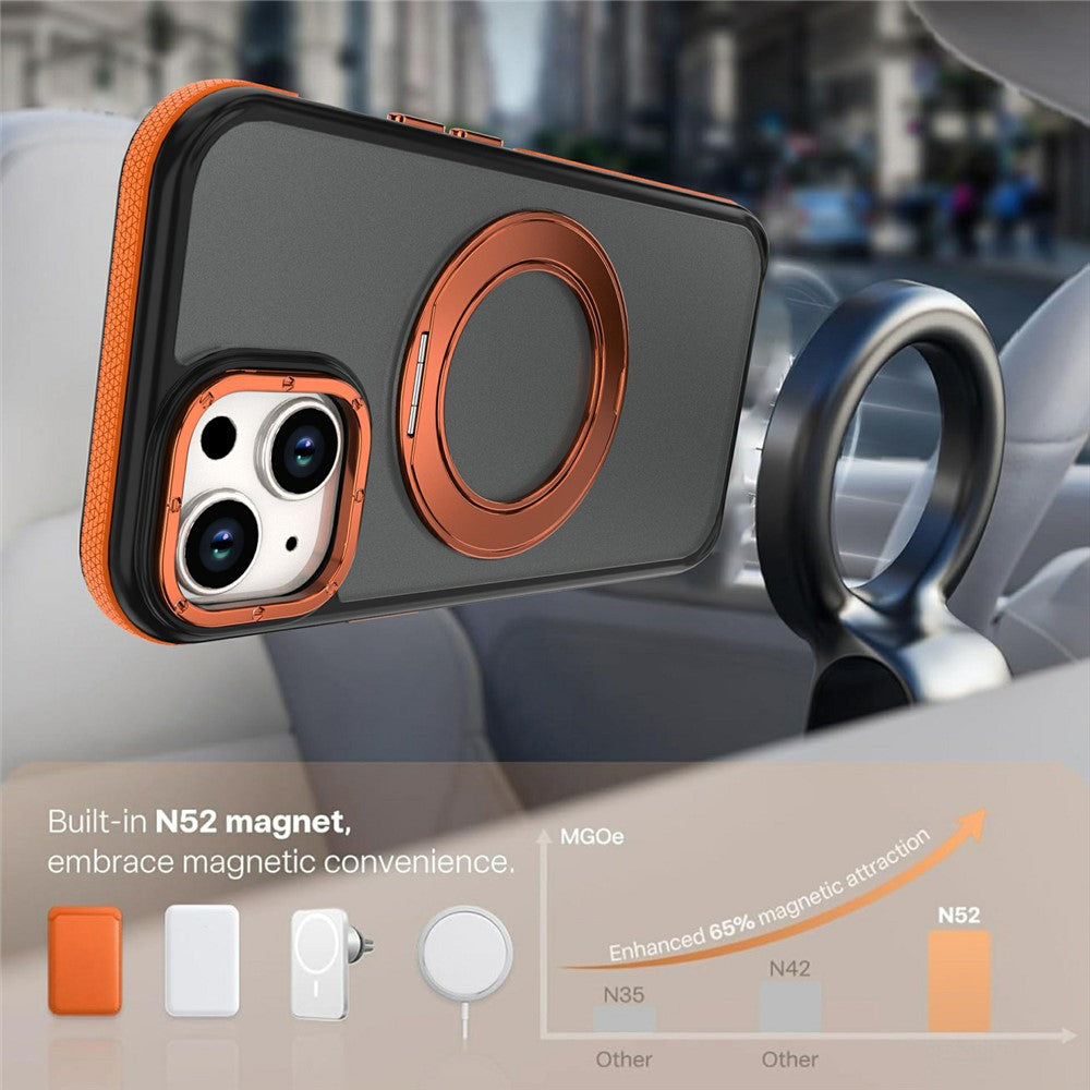 For iPhone 13  /  14 Magnetic Case Double Color Rotating Ring Kickstand PC + TPU Phone Cover