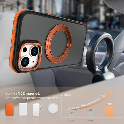 For iPhone 13  /  14 Magnetic Case Double Color Rotating Ring Kickstand PC + TPU Phone Cover