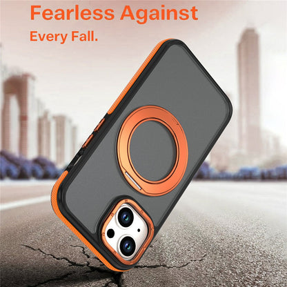 For iPhone 13  /  14 Magnetic Case Double Color Rotating Ring Kickstand PC + TPU Phone Cover