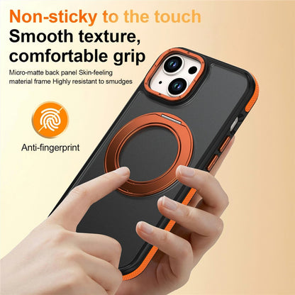 For iPhone 13  /  14 Magnetic Case Double Color Rotating Ring Kickstand PC + TPU Phone Cover