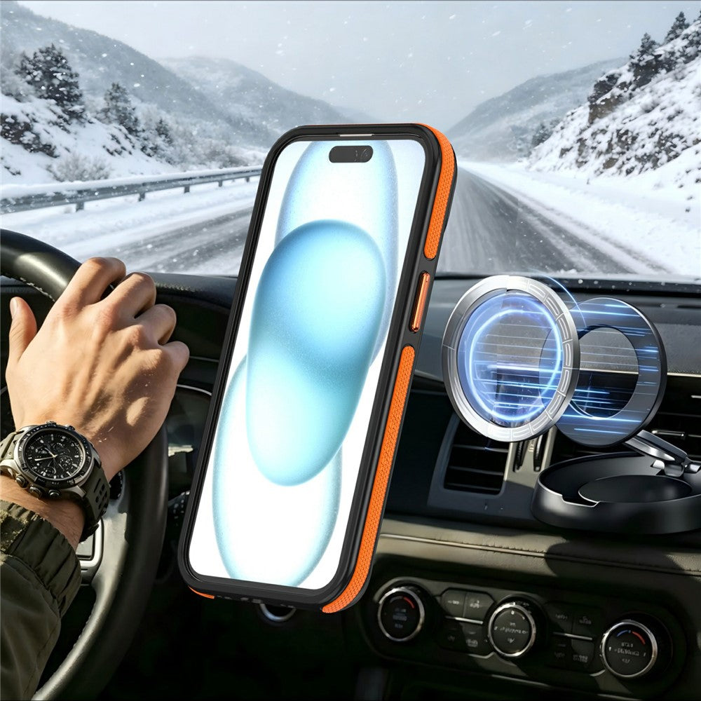 For iPhone 13  /  14 Magnetic Case Double Color Rotating Ring Kickstand PC + TPU Phone Cover