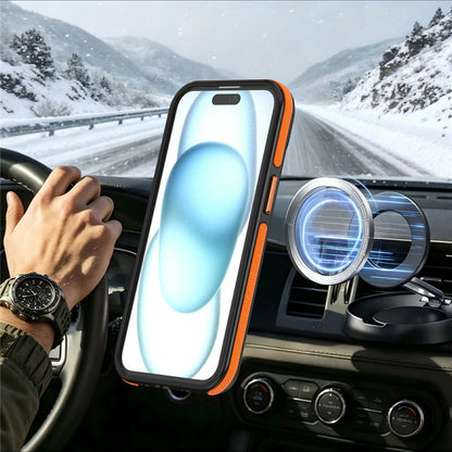For iPhone 13  /  14 Magnetic Case Double Color Rotating Ring Kickstand PC + TPU Phone Cover