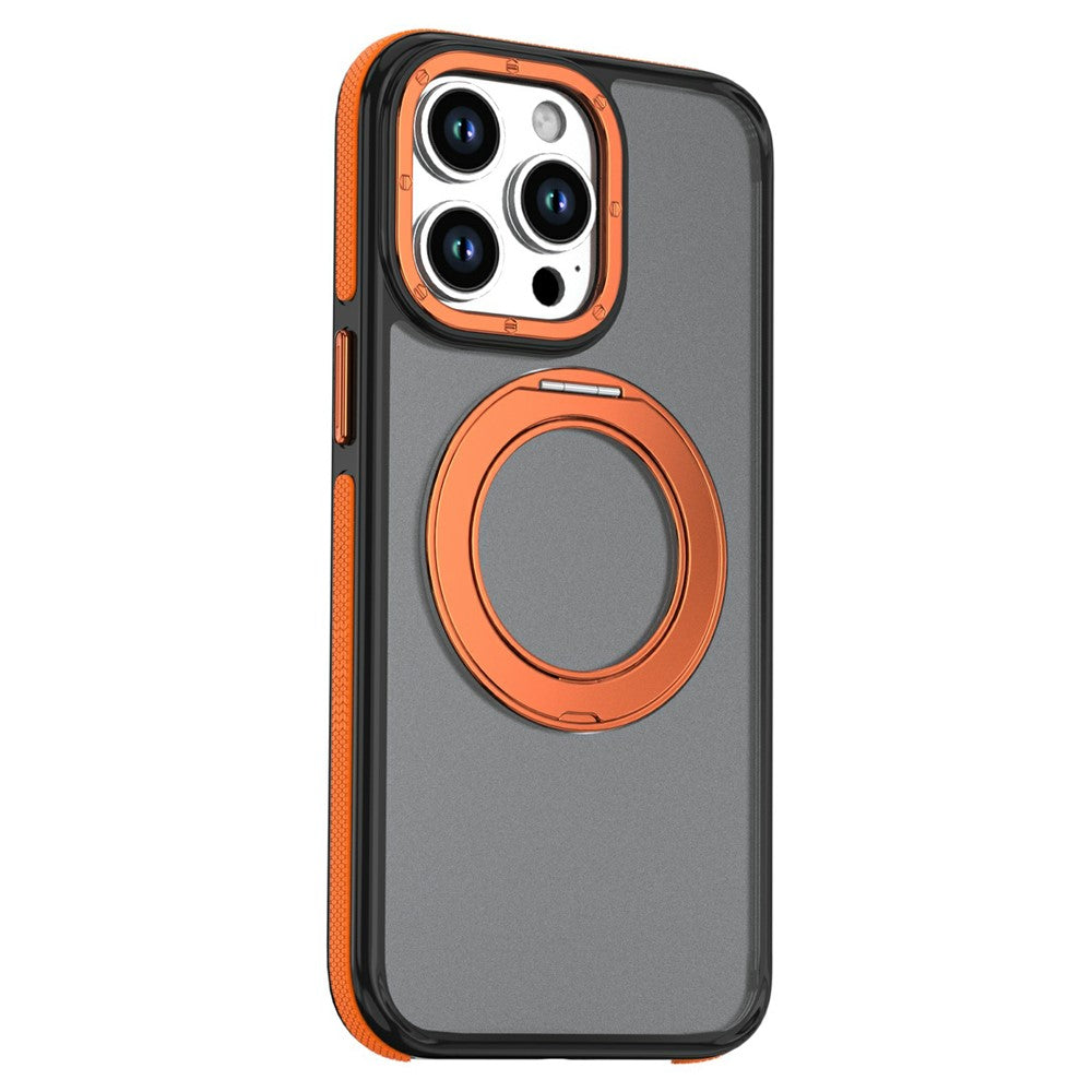 For iPhone 15 Pro Magnetic Case Double Color Rotating Ring Kickstand PC + TPU Phone Cover