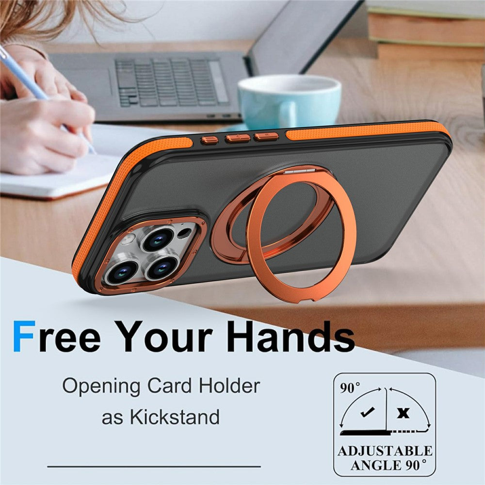 For iPhone 15 Pro Magnetic Case Double Color Rotating Ring Kickstand PC + TPU Phone Cover
