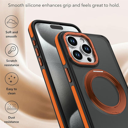 For iPhone 15 Pro Magnetic Case Double Color Rotating Ring Kickstand PC + TPU Phone Cover