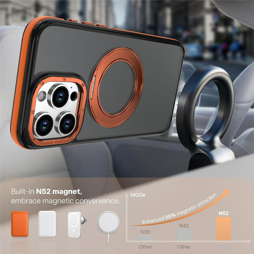 For iPhone 15 Pro Magnetic Case Double Color Rotating Ring Kickstand PC + TPU Phone Cover