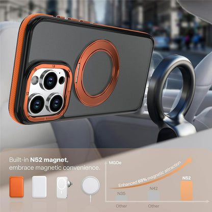 For iPhone 15 Pro Magnetic Case Double Color Rotating Ring Kickstand PC + TPU Phone Cover