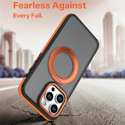 For iPhone 15 Pro Magnetic Case Double Color Rotating Ring Kickstand PC + TPU Phone Cover