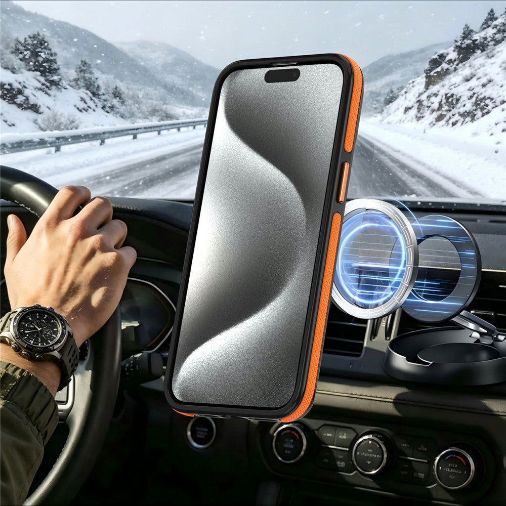 For iPhone 15 Pro Magnetic Case Double Color Rotating Ring Kickstand PC + TPU Phone Cover