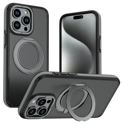 For iPhone 15 Pro Magnetic Case Double Color Rotating Ring Kickstand PC + TPU Phone Cover
