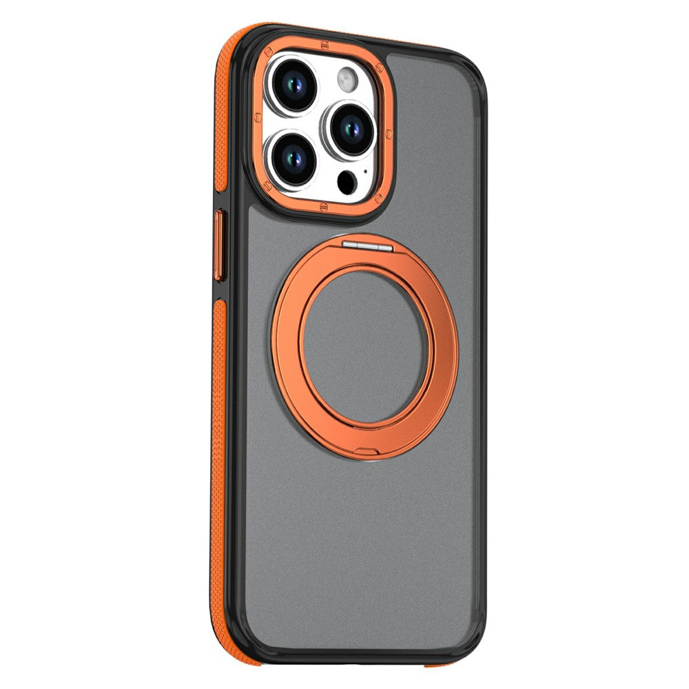 For iPhone 15 Pro Max Magnetic Case Double Color Rotating Ring Kickstand PC + TPU Phone Cover