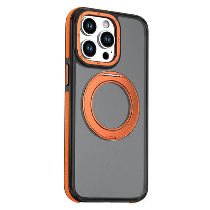 For iPhone 15 Pro Max Magnetic Case Double Color Rotating Ring Kickstand PC + TPU Phone Cover