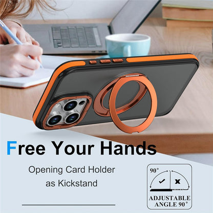 For iPhone 15 Pro Max Magnetic Case Double Color Rotating Ring Kickstand PC + TPU Phone Cover