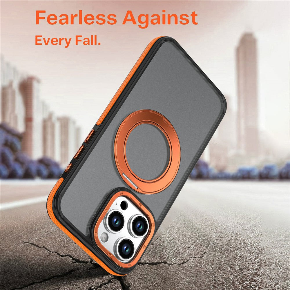 For iPhone 15 Pro Max Magnetic Case Double Color Rotating Ring Kickstand PC + TPU Phone Cover
