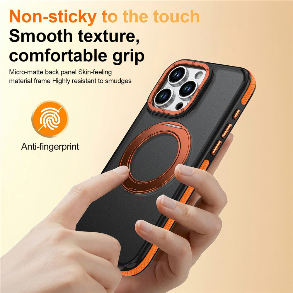 For iPhone 15 Pro Max Magnetic Case Double Color Rotating Ring Kickstand PC + TPU Phone Cover