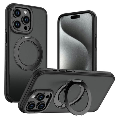 For iPhone 15 Pro Max Magnetic Case Double Color Rotating Ring Kickstand PC + TPU Phone Cover