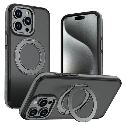 For iPhone 15 Pro Max Magnetic Case Double Color Rotating Ring Kickstand PC + TPU Phone Cover