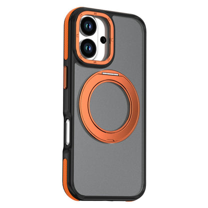 For iPhone 16 Magnetic Case Double Color Rotating Ring Kickstand PC + TPU Phone Cover