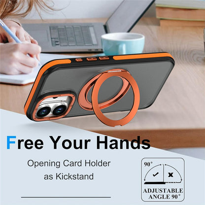 For iPhone 16 Magnetic Case Double Color Rotating Ring Kickstand PC + TPU Phone Cover
