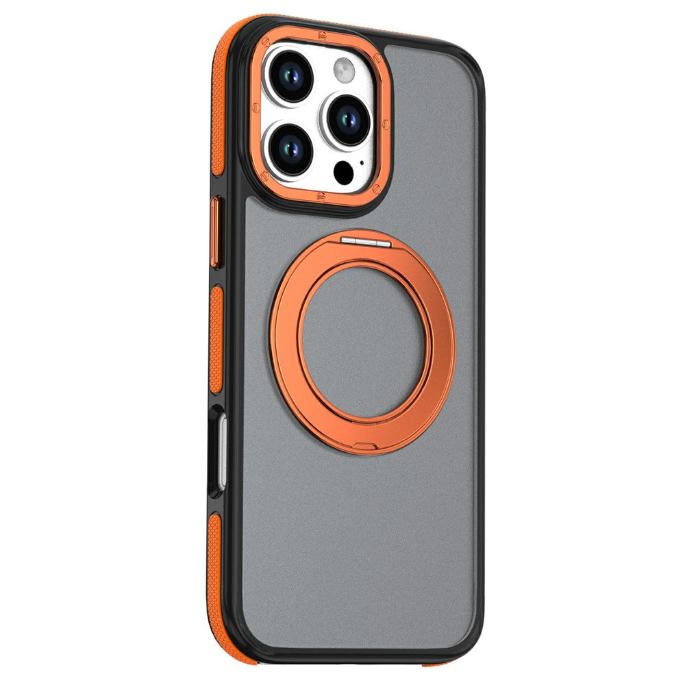 For iPhone 16 Pro Magnetic Case Double Color Rotating Ring Kickstand PC + TPU Phone Cover