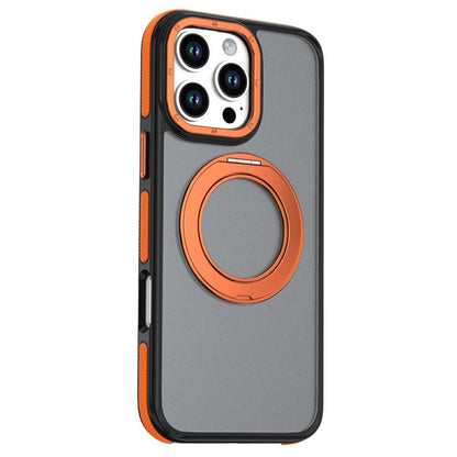 For iPhone 16 Pro Magnetic Case Double Color Rotating Ring Kickstand PC + TPU Phone Cover