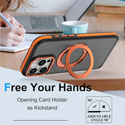 For iPhone 16 Pro Magnetic Case Double Color Rotating Ring Kickstand PC + TPU Phone Cover