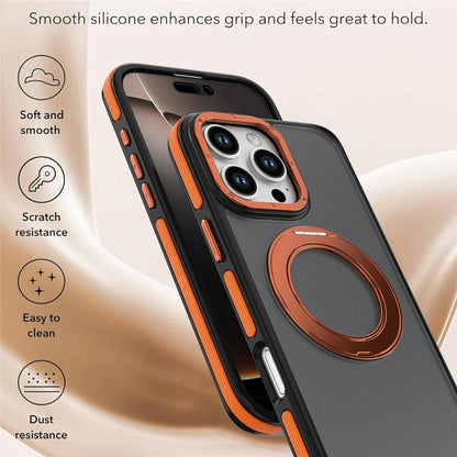 For iPhone 16 Pro Magnetic Case Double Color Rotating Ring Kickstand PC + TPU Phone Cover