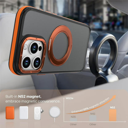 For iPhone 16 Pro Magnetic Case Double Color Rotating Ring Kickstand PC + TPU Phone Cover
