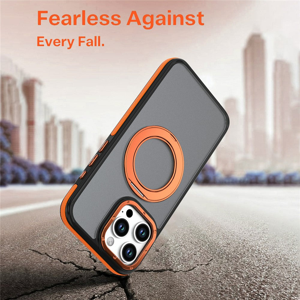 For iPhone 16 Pro Magnetic Case Double Color Rotating Ring Kickstand PC + TPU Phone Cover