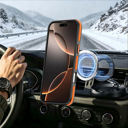 For iPhone 16 Pro Magnetic Case Double Color Rotating Ring Kickstand PC + TPU Phone Cover