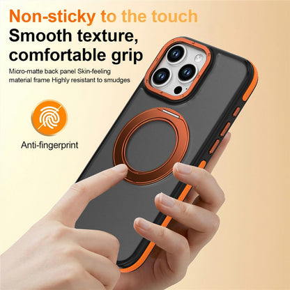 For iPhone 16 Pro Max Magnetic Case Double Color Rotating Ring Kickstand PC + TPU Phone Cover