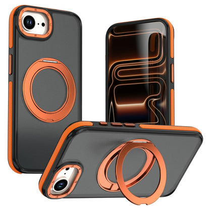 For iPhone 16e  /  17e Magnetic Case Double Color Rotating Ring Kickstand PC + TPU Phone Cover