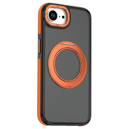 For iPhone 16e  /  17e Magnetic Case Double Color Rotating Ring Kickstand PC + TPU Phone Cover
