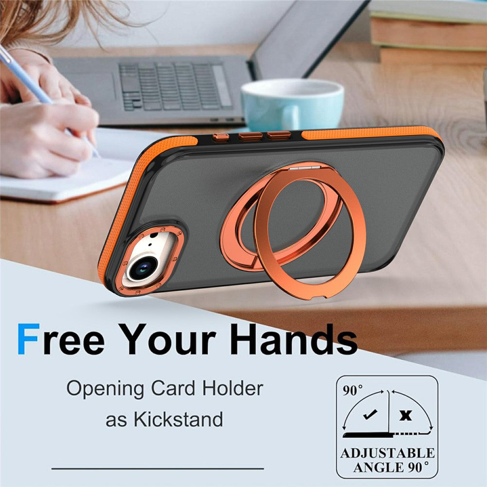For iPhone 16e  /  17e Magnetic Case Double Color Rotating Ring Kickstand PC + TPU Phone Cover