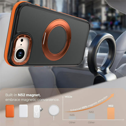 For iPhone 16e  /  17e Magnetic Case Double Color Rotating Ring Kickstand PC + TPU Phone Cover