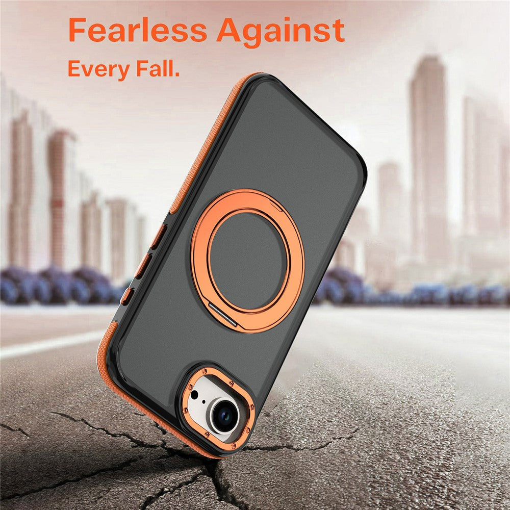 For iPhone 16e  /  17e Magnetic Case Double Color Rotating Ring Kickstand PC + TPU Phone Cover