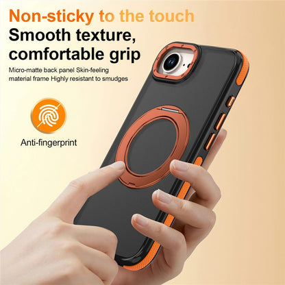 For iPhone 16e  /  17e Magnetic Case Double Color Rotating Ring Kickstand PC + TPU Phone Cover