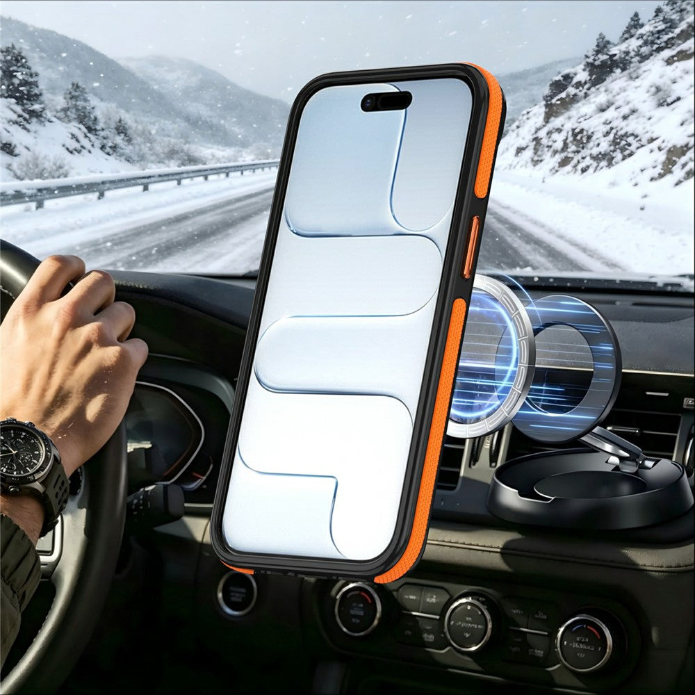 For iPhone 16e  /  17e Magnetic Case Double Color Rotating Ring Kickstand PC + TPU Phone Cover