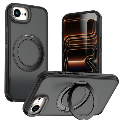 For iPhone 16e  /  17e Magnetic Case Double Color Rotating Ring Kickstand PC + TPU Phone Cover