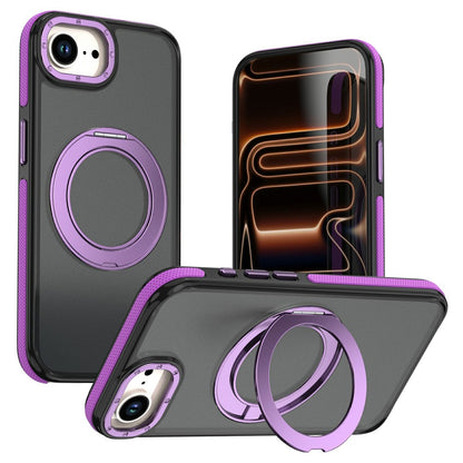 For iPhone 16e  /  17e Magnetic Case Double Color Rotating Ring Kickstand PC + TPU Phone Cover