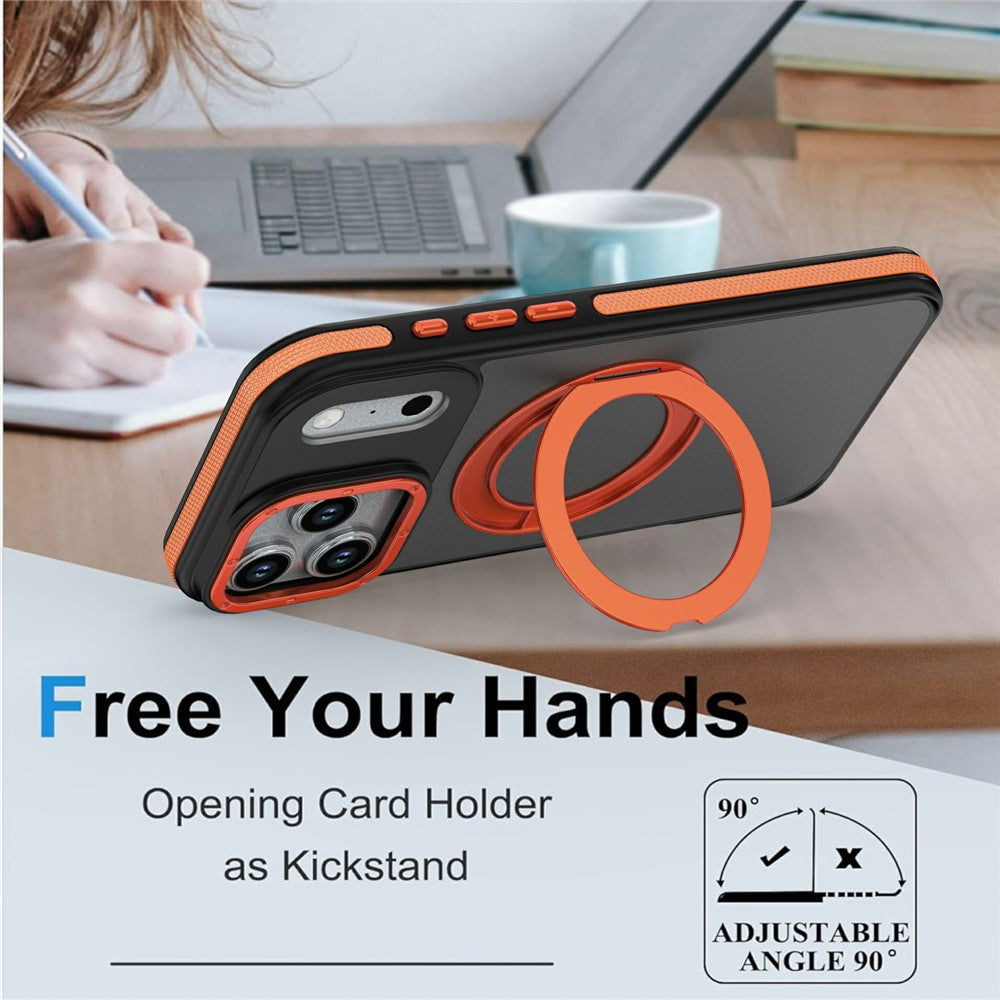 For iPhone 17 Pro Magnetic Case Double Color Rotating Ring Kickstand PC + TPU Phone Cover