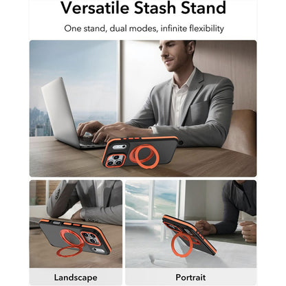 For iPhone 17 Pro Magnetic Case Double Color Rotating Ring Kickstand PC + TPU Phone Cover