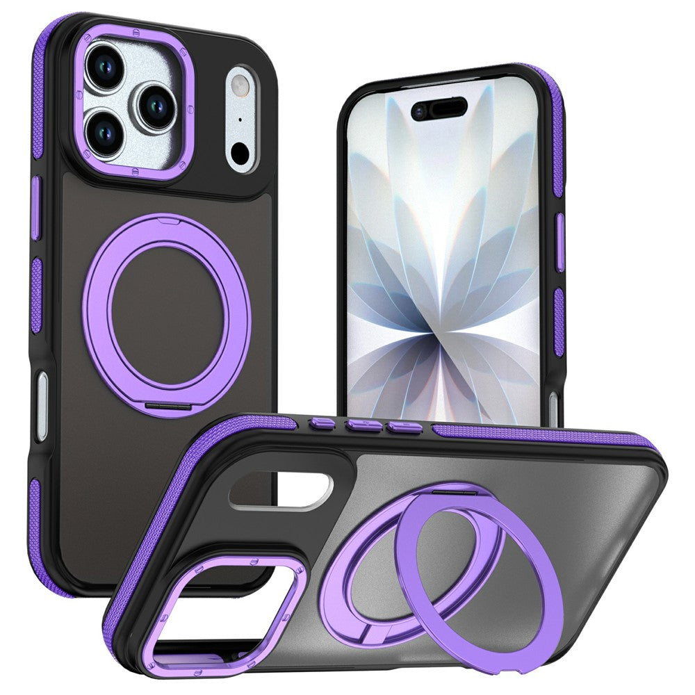 For iPhone 17 Pro Magnetic Case Double Color Rotating Ring Kickstand PC + TPU Phone Cover