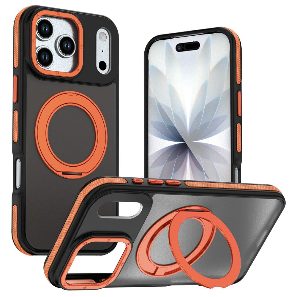 For iPhone 17 Pro Max Magnetic Case Double Color Rotating Ring Kickstand PC + TPU Phone Cover