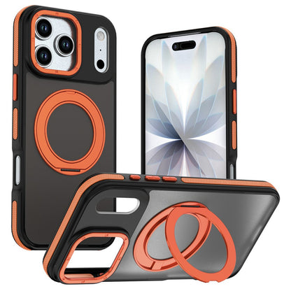 For iPhone 17 Pro Max Magnetic Case Double Color Rotating Ring Kickstand PC + TPU Phone Cover