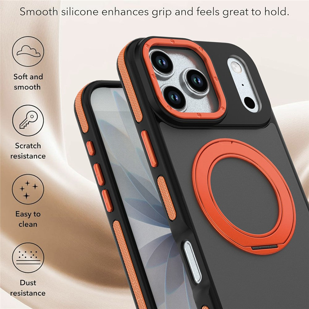 For iPhone 17 Pro Max Magnetic Case Double Color Rotating Ring Kickstand PC + TPU Phone Cover